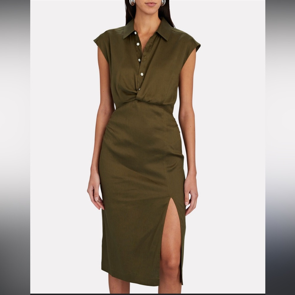 NWT FRAME midi shirt dress in army green